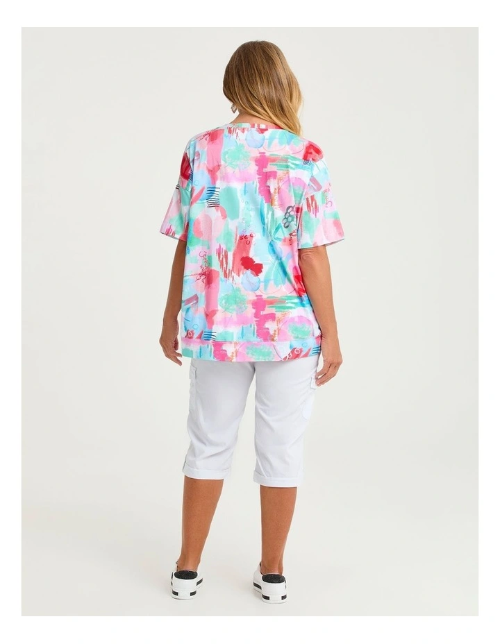 Cotton T-shirt in Abstract Painterly Print image 2