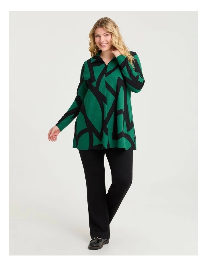 Abstract Zip Collar Ponte Tunic Jade Green/print image 3