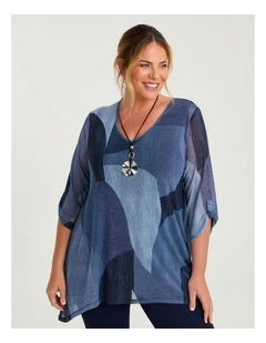 Mesh Layered Tunic Indigo Print
