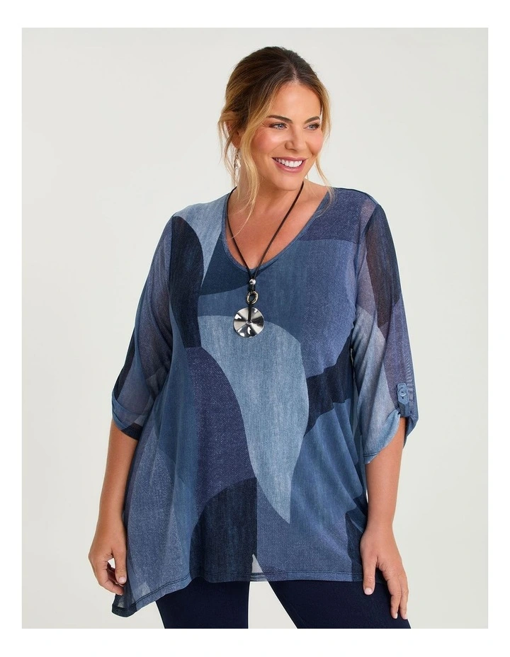Mesh Layered Tunic Indigo Print image 1