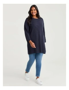 Flower Applique Knit Tunic French Navy