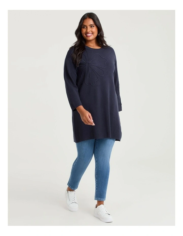 Flower Applique Knit Tunic French Navy image 1