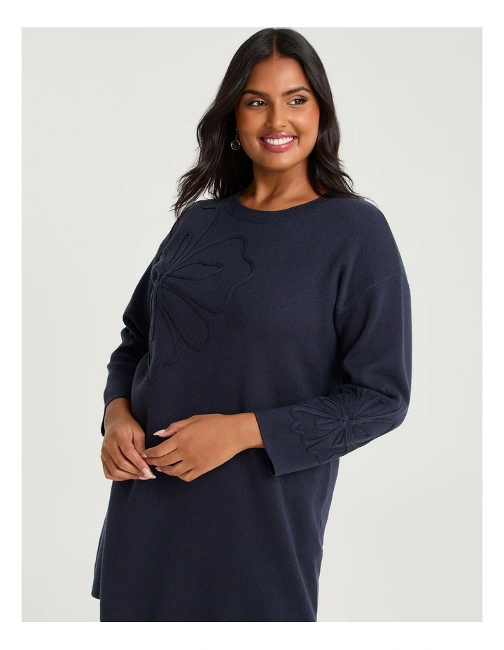 Flower Applique Knit Tunic French Navy image 3