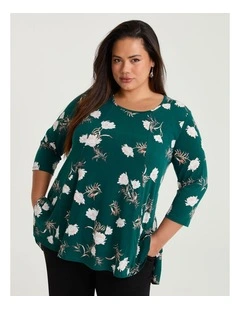 In Bloom Peplum Luna Top Dark Green Floral