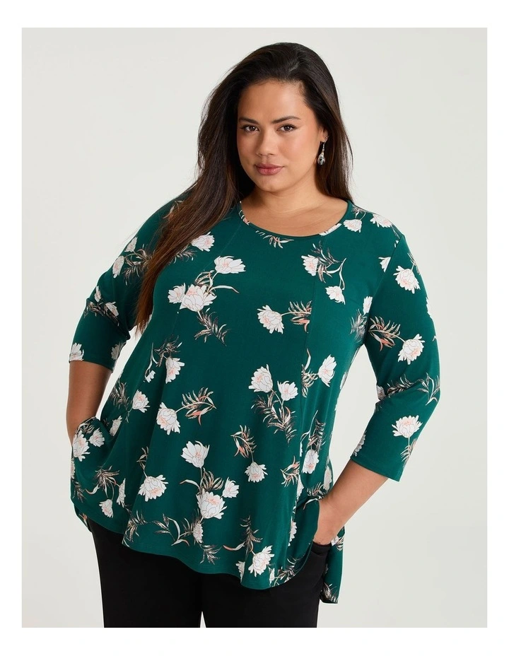 In Bloom Peplum Luna Top Dark Green Floral image 1