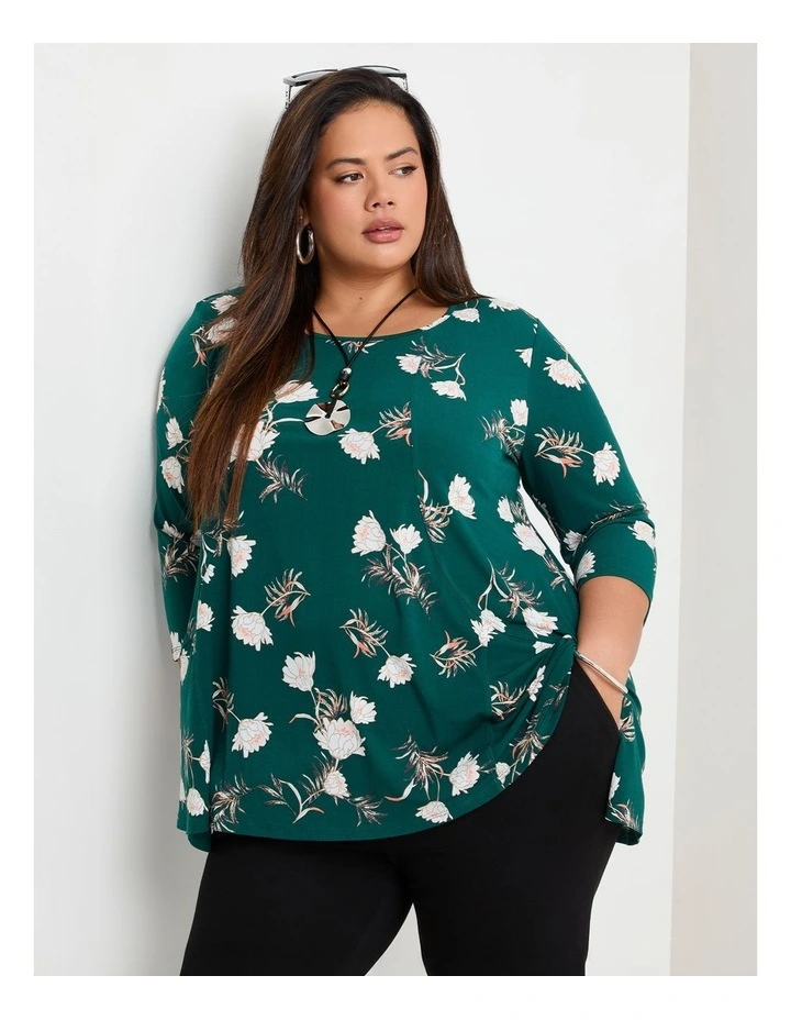 In Bloom Peplum Luna Top Dark Green Floral image 4
