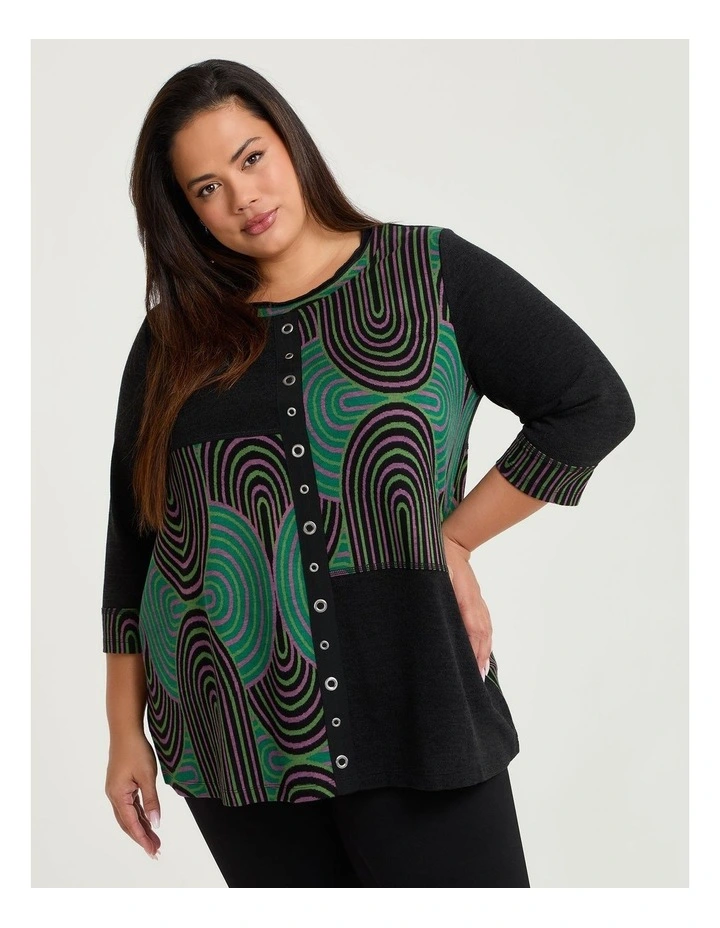 Jacquard Spliced Snug Tunic Black/green Print image 3