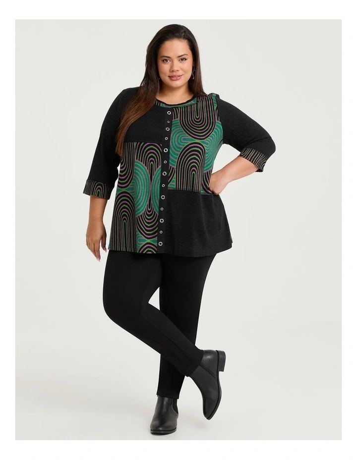 Jacquard Spliced Snug Tunic Black/green Print image 4