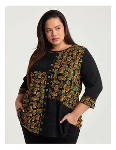 Jacquard Spliced Snug Tunic Black/mustard Print