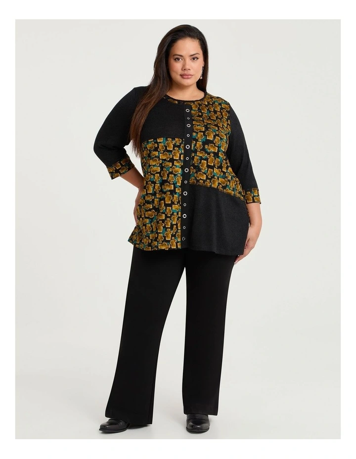 Jacquard Spliced Snug Tunic Black/mustard Print image 3