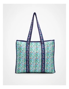 Ettavee Quilted Tote Bag Aqua Floral