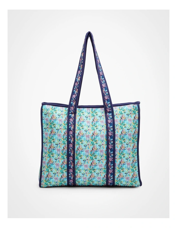 Ettavee Quilted Tote Bag Aqua Floral image 1
