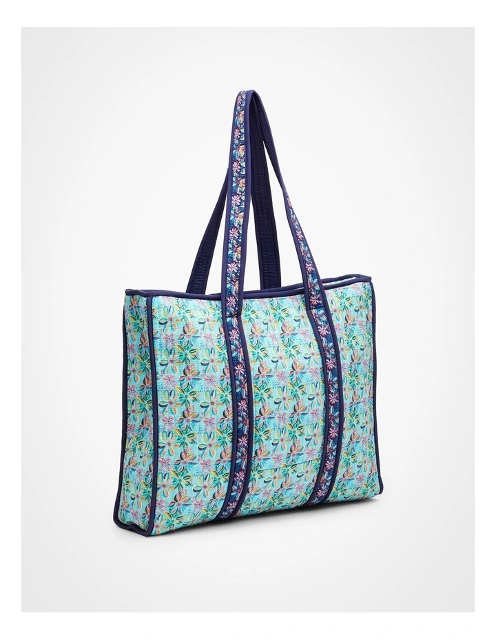 Ettavee Quilted Tote Bag Aqua Floral image 2