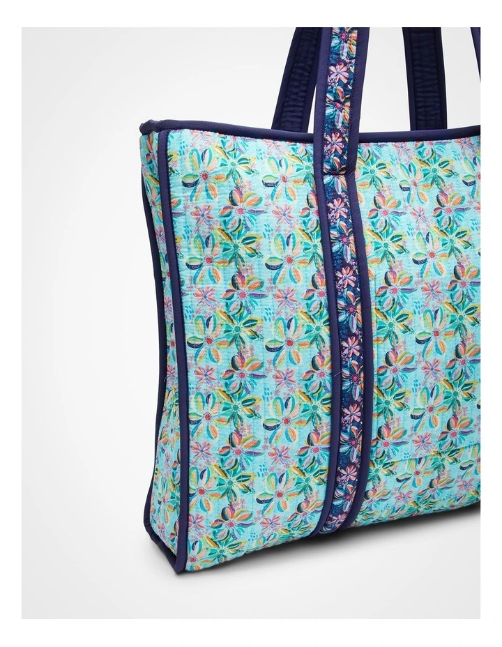 Ettavee Quilted Tote Bag Aqua Floral image 3