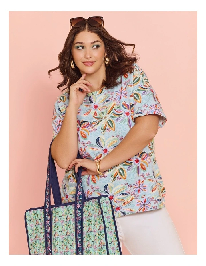 Ettavee Quilted Tote Bag Aqua Floral image 5