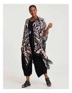 Abstract Print Cape Kimono Multi