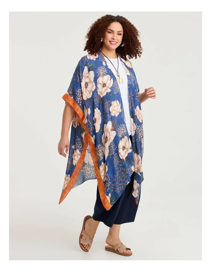 Floral Border Trim Cape Kimono Multi image 1