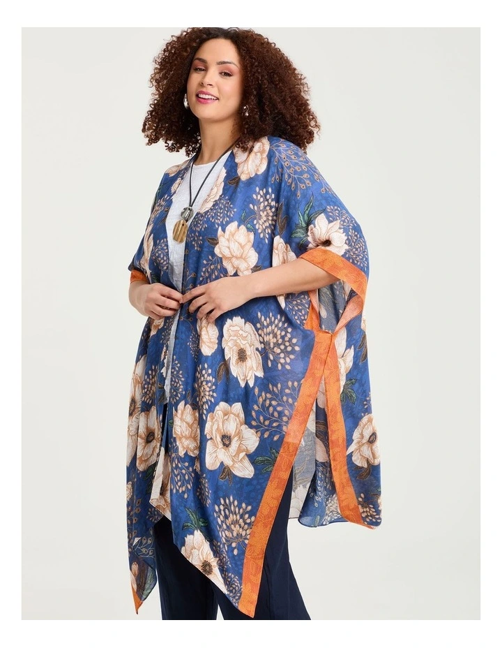 Floral Border Trim Cape Kimono Multi image 3
