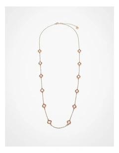 Diamante Clover Long Necklace Blush