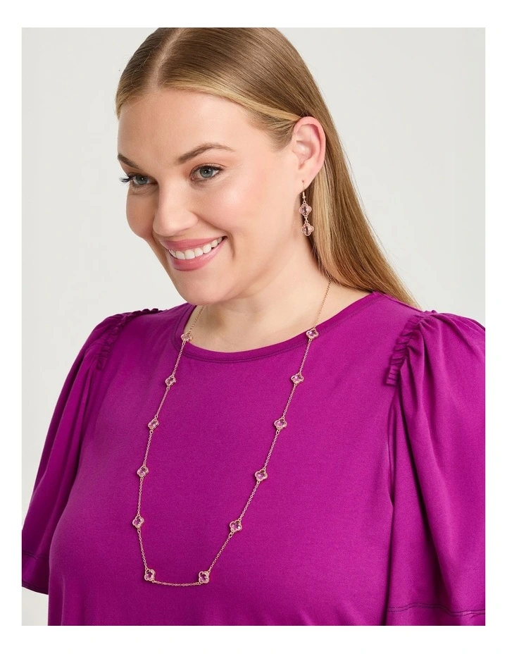 Diamante Clover Long Necklace Blush image 2