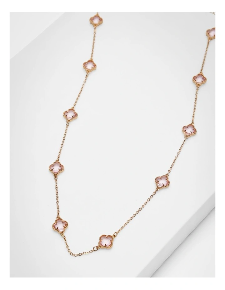 Diamante Clover Long Necklace Blush image 3