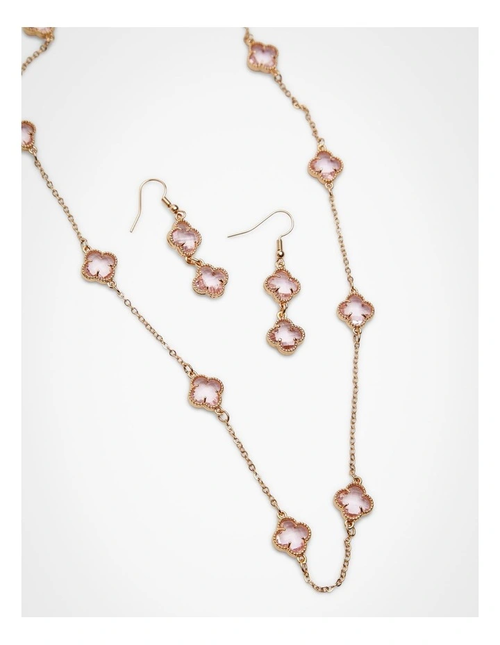 Diamante Clover Long Necklace Blush image 4