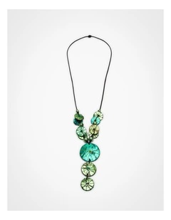 Metallic Foil Long Disc Necklace Green