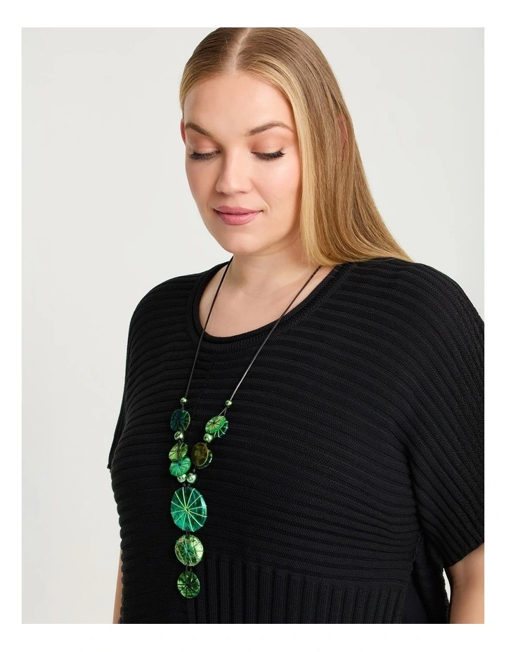 Metallic Foil Long Disc Necklace Green image 2