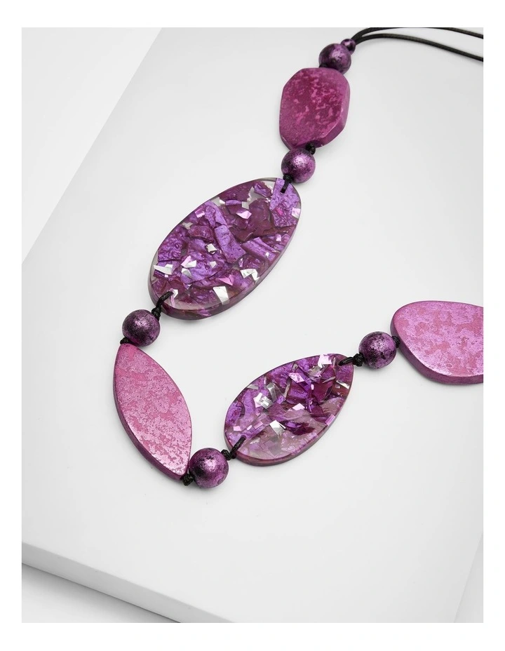 Metallic Foil Statement Necklace Purple image 3