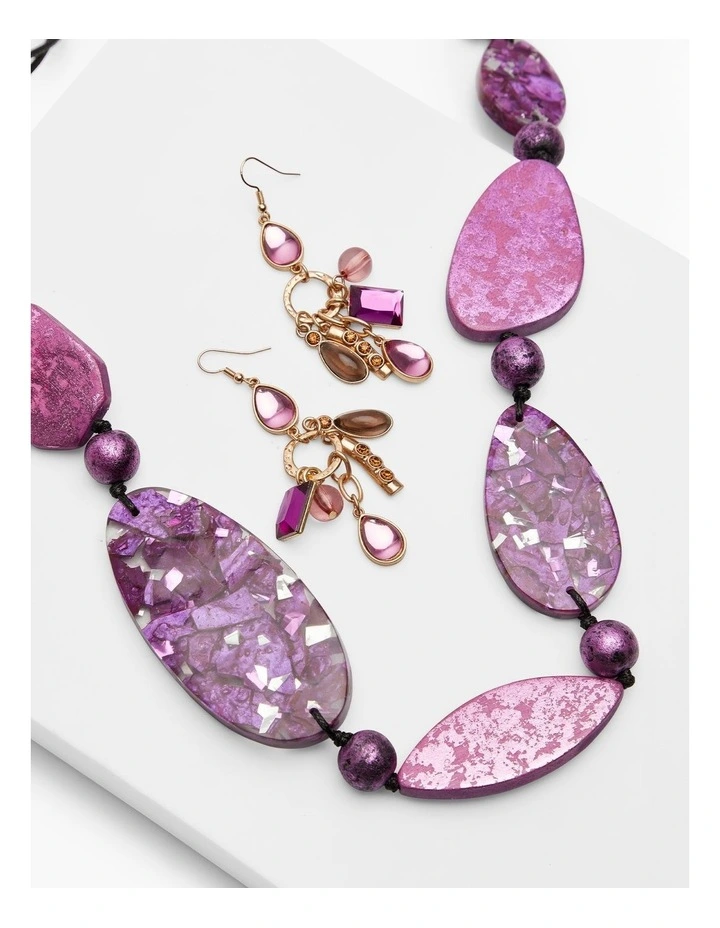 Metallic Foil Statement Necklace Purple image 4