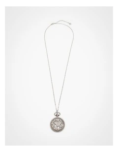 Butterfly Watch Locket Necklace Silver