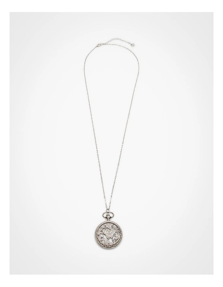 Butterfly Watch Locket Necklace Silver image 1