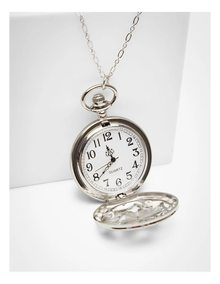 Butterfly Watch Locket Necklace Silver image 3