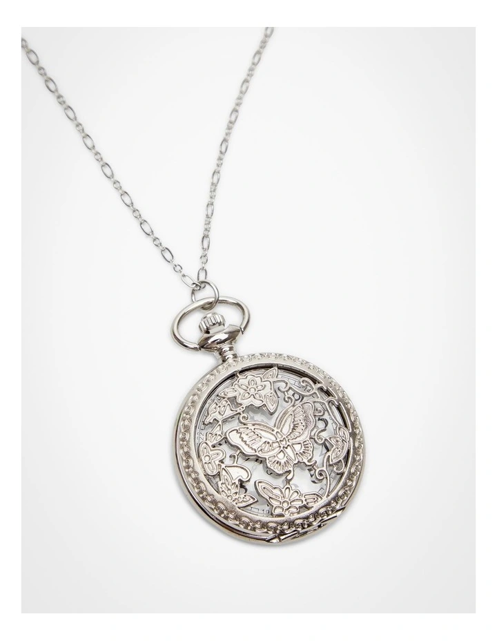 Butterfly Watch Locket Necklace Silver image 4