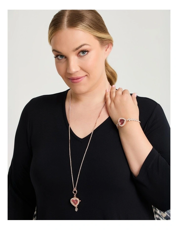 Red Watch Heart Multiwear Necklace Rose Gold image 2