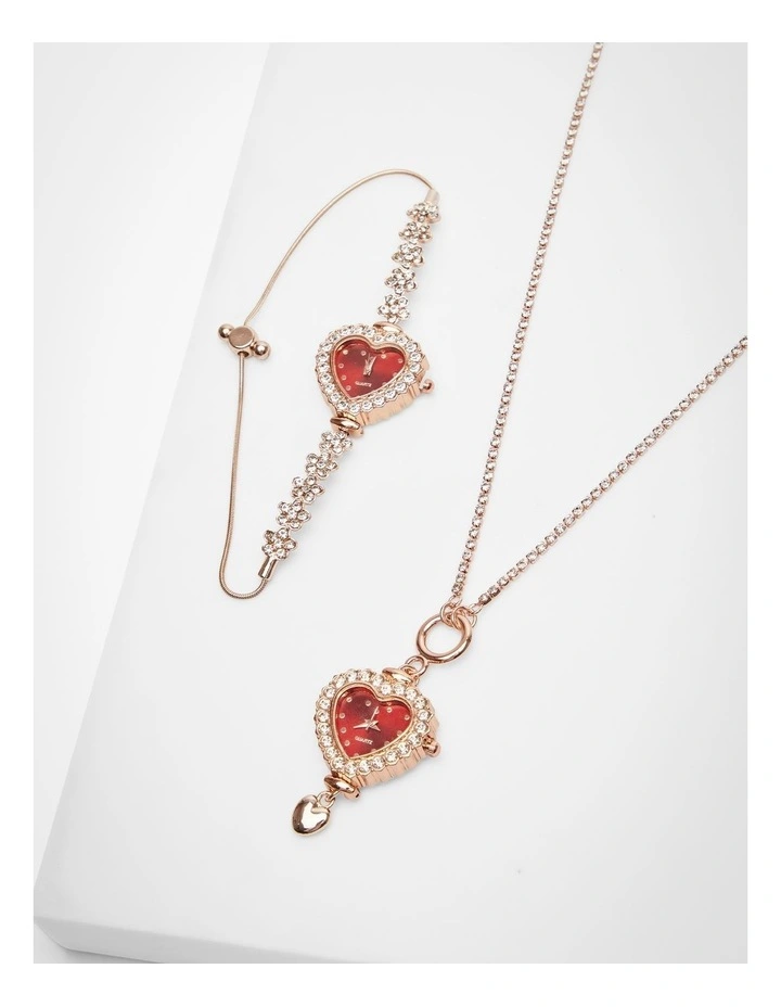 Red Watch Heart Multiwear Necklace Rose Gold image 4