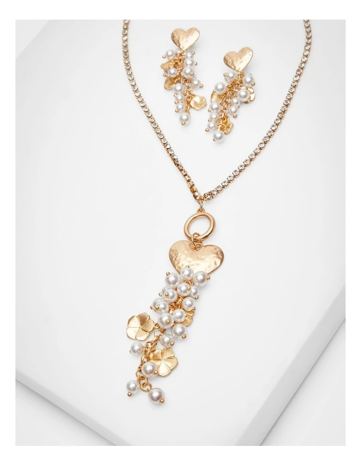 Natural Gems Pearl Cluster Necklace Gold image 4