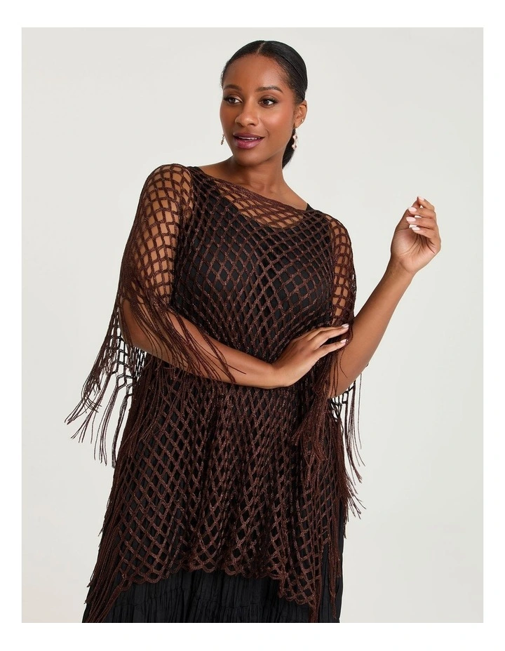 Dressy Crochet Poncho Brown image 3