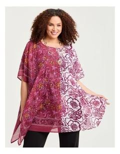 Embroidered Spliced Floral Poncho Pink