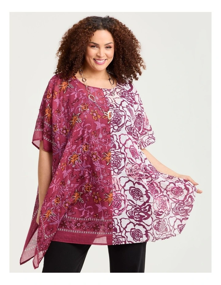 Embroidered Spliced Floral Poncho Pink image 1