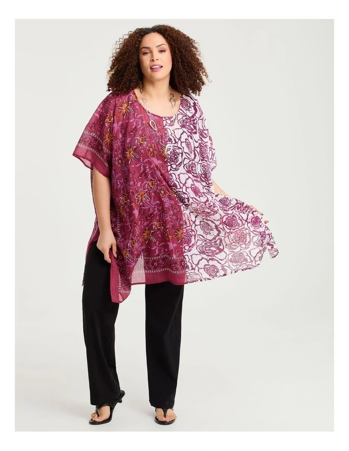 Embroidered Spliced Floral Poncho Pink image 3