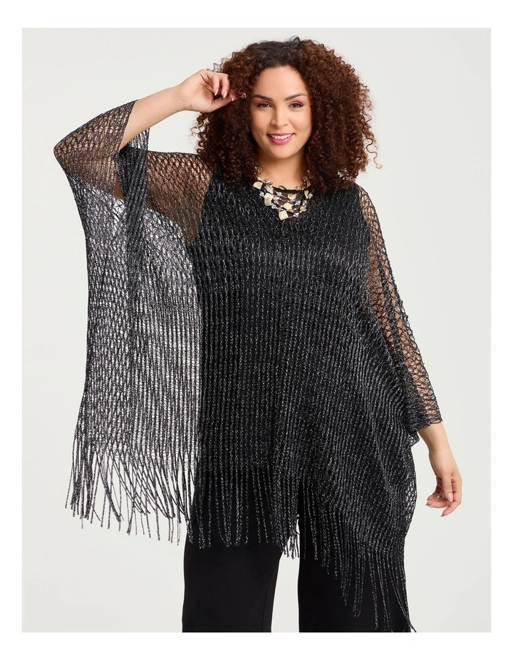 Metallic Open Weave Poncho Black/silver image 1
