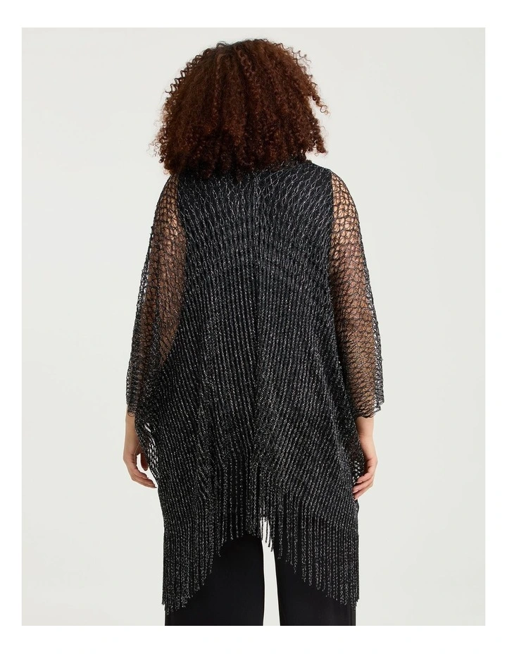 Metallic Open Weave Poncho Black/silver image 2