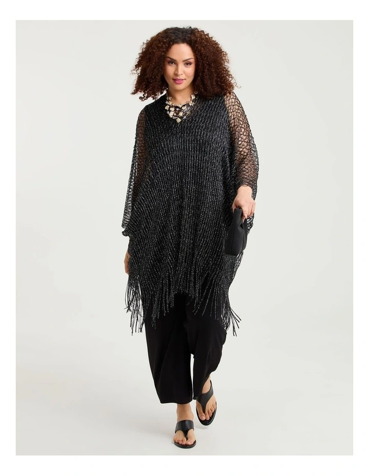 Metallic Open Weave Poncho Black/silver image 3