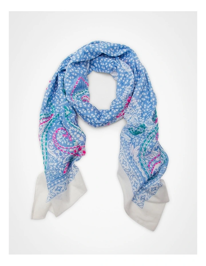 Embroidered Summer Scarf Blue image 1
