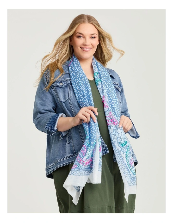 Embroidered Summer Scarf Blue image 3