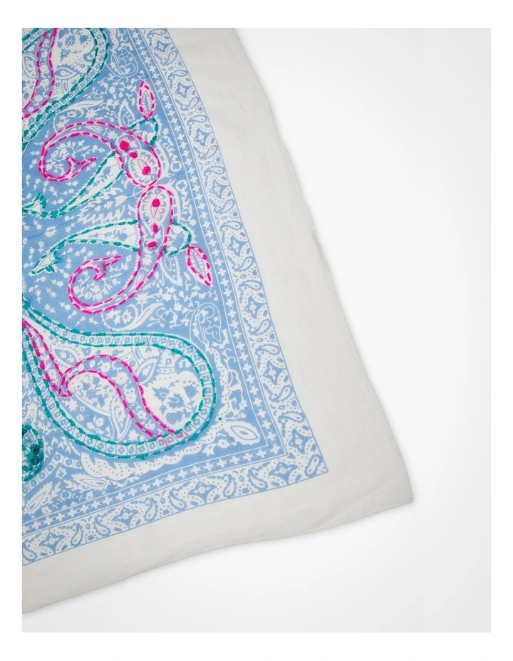 Embroidered Summer Scarf Blue image 4