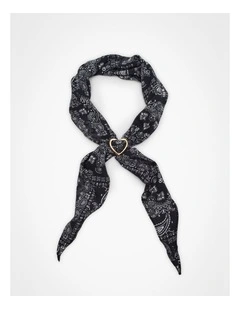 Bandana Thin Scarf With Loveheart Black/white