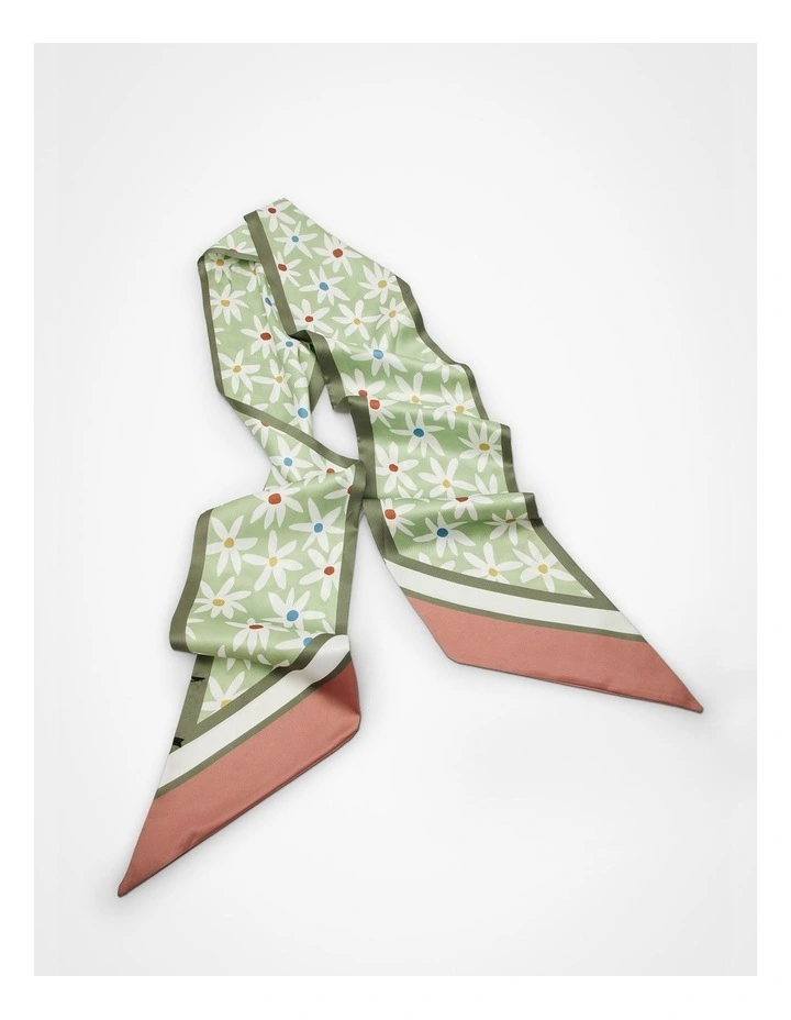 Thin Flower Print Silky Scarf Green image 1