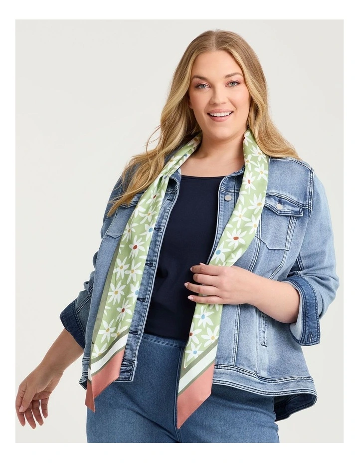 Thin Flower Print Silky Scarf Green image 2